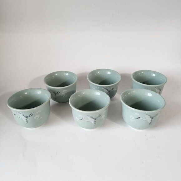 Set Of 6 DAE WON Crane Fine China Tea Cups - Picture 10 of 10